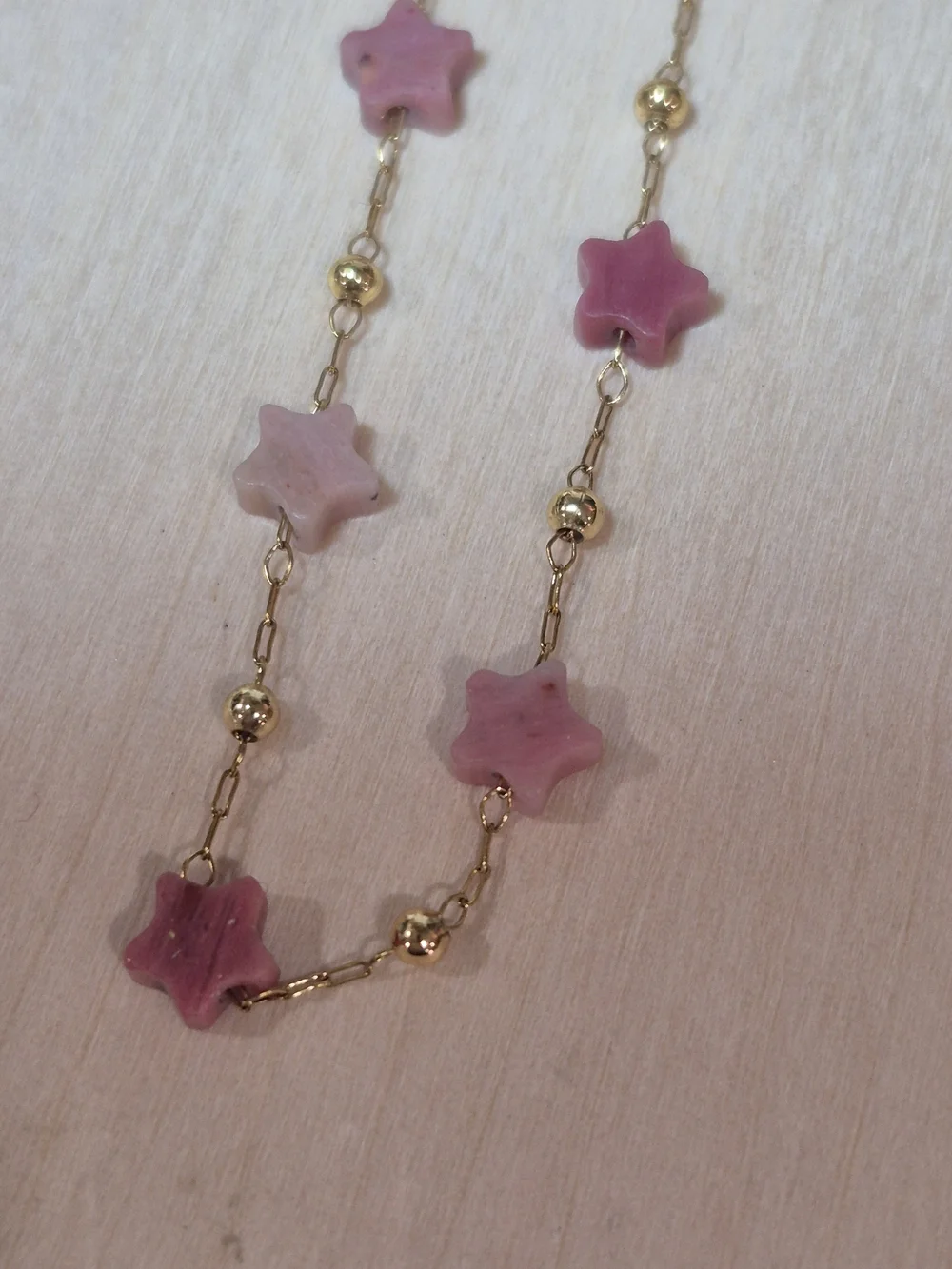 🩷⭐️NEW🩷⭐️ PRETTY!! RHODOCROSITE Micro Paper Clip Natural Stone Star Bracelet
